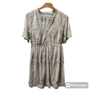 Haute Monde Woman’s Grey Lace Dress Fit and Flare Boho Sz. M NWT